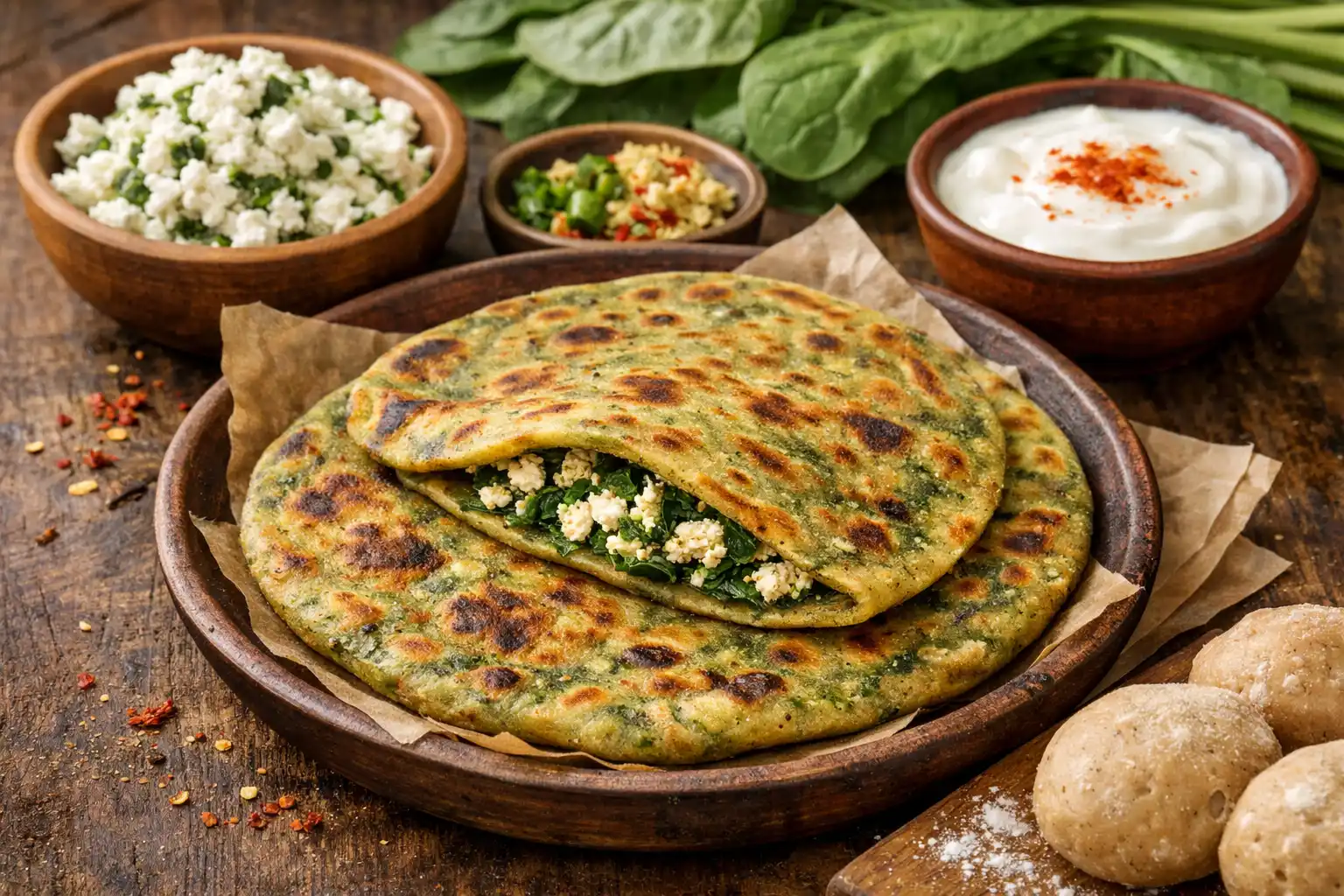 high protein vegetarian foods spinach paneer paratha